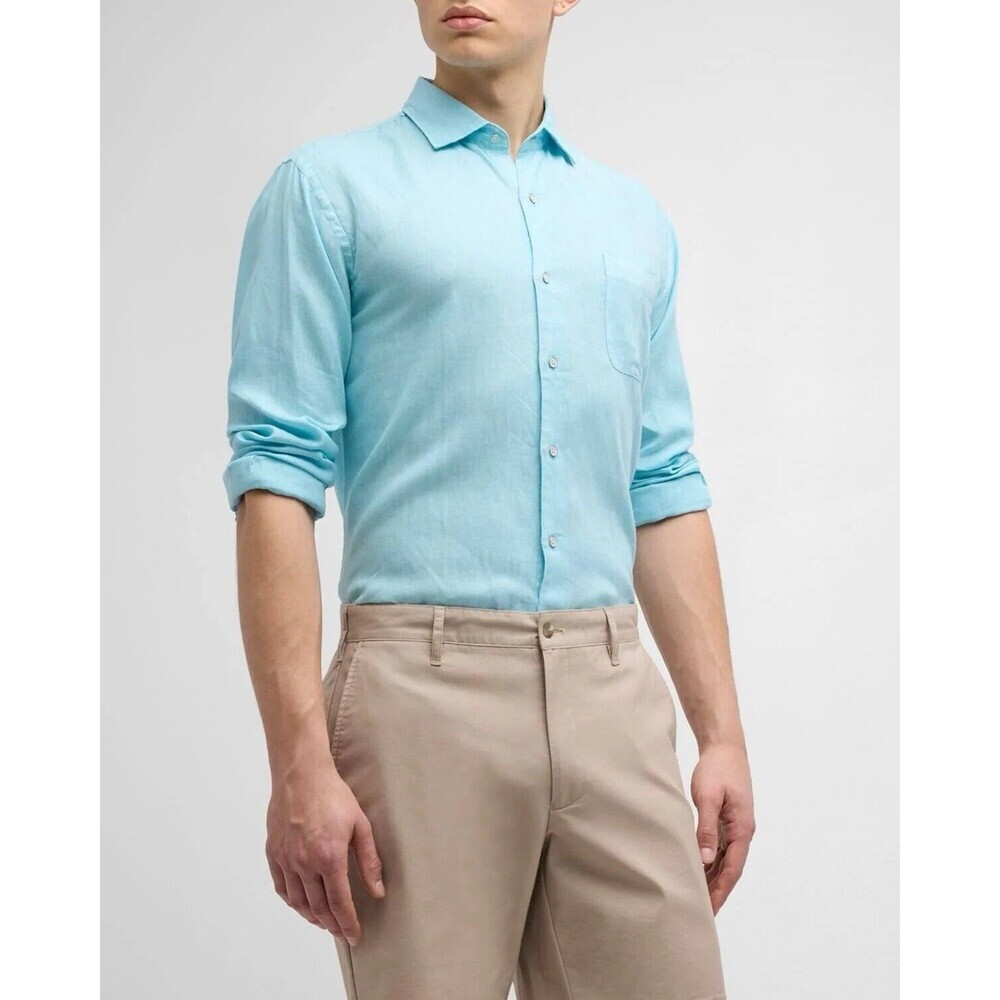 Peter‎ Millar Seaside Men's Coastal Cotton Silk Shirt Size M Blue